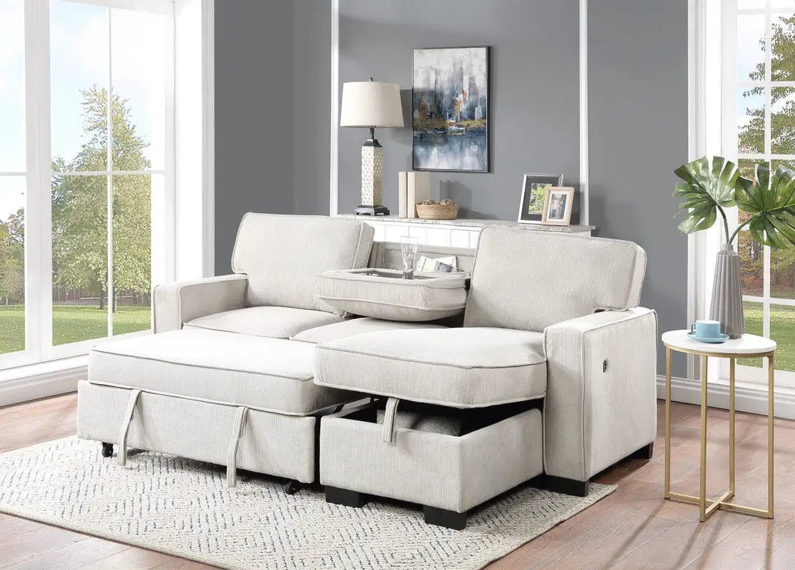 Estelle - Fabric Reversible Sleeper Sectional With Storage Chaise Drop-Down Table 2 Cup Holders And 2 USB Ports by Unique Piece Furniture