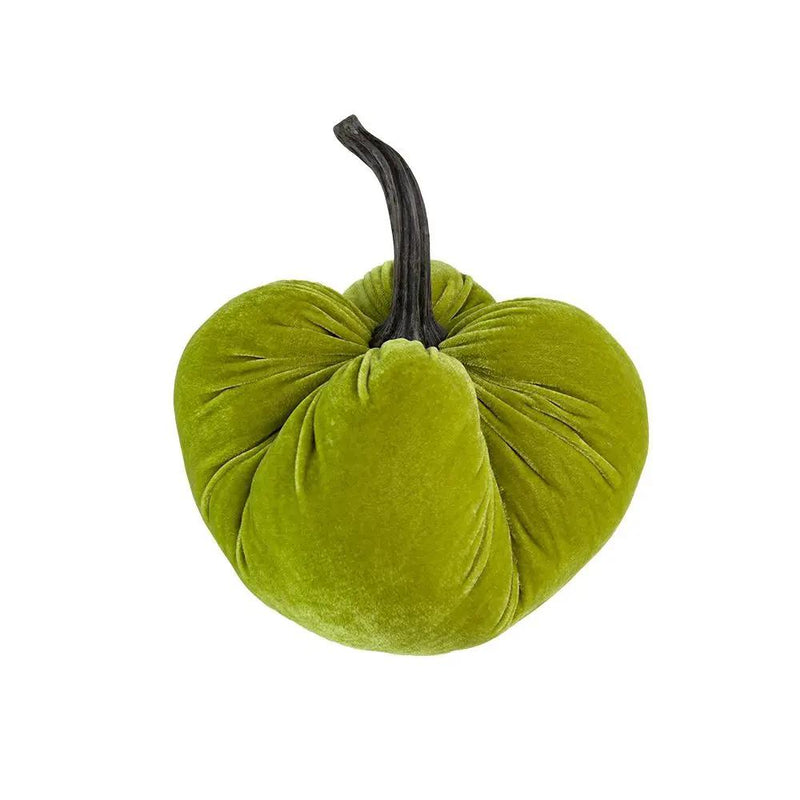Velvet Weighted Pumpkin With Resin Stem Apple, Pumpkin Ornament Decor For Holiday Harvest Festival Fall Festival & Thanksgiving (Set of 2) - Green by HouseOfZazla