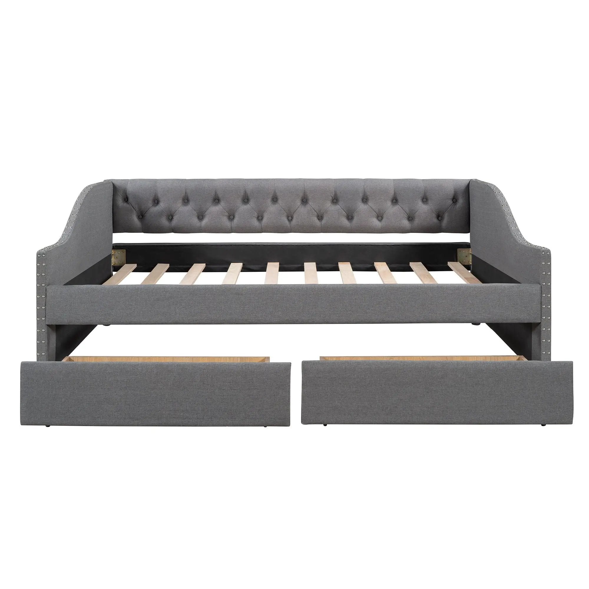 Upholstered Daybed With Two Drawers, Wood Slat Support by Unique Piece Furniture