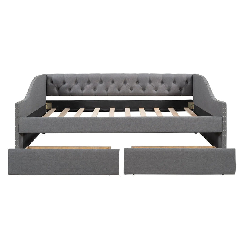 Upholstered Daybed With Two Drawers, Wood Slat Support by Unique Piece Furniture