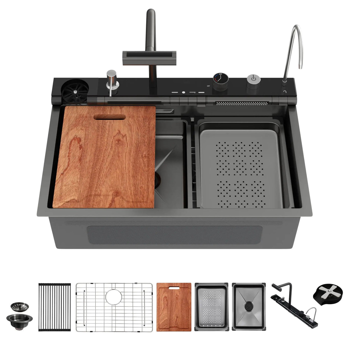 30" Single Bowl Kitchen Sink With Smart LED Faucet by HouseOfZazla