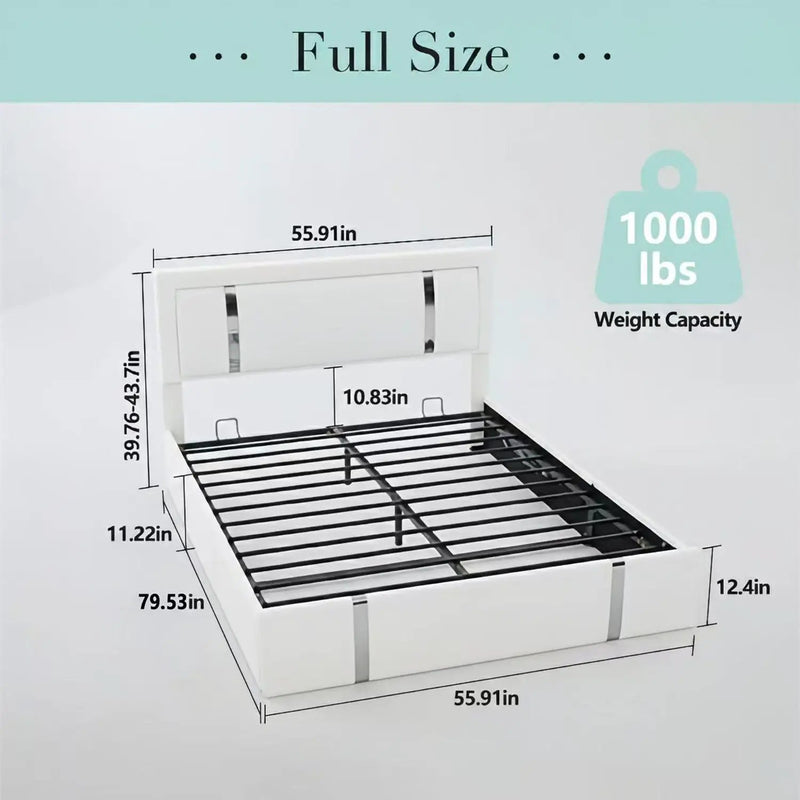Upholstered Platform Bed Frame With Adjustable LED Headboard, USB C-Charging, Hydraulic Lift by Unique Piece Furniture