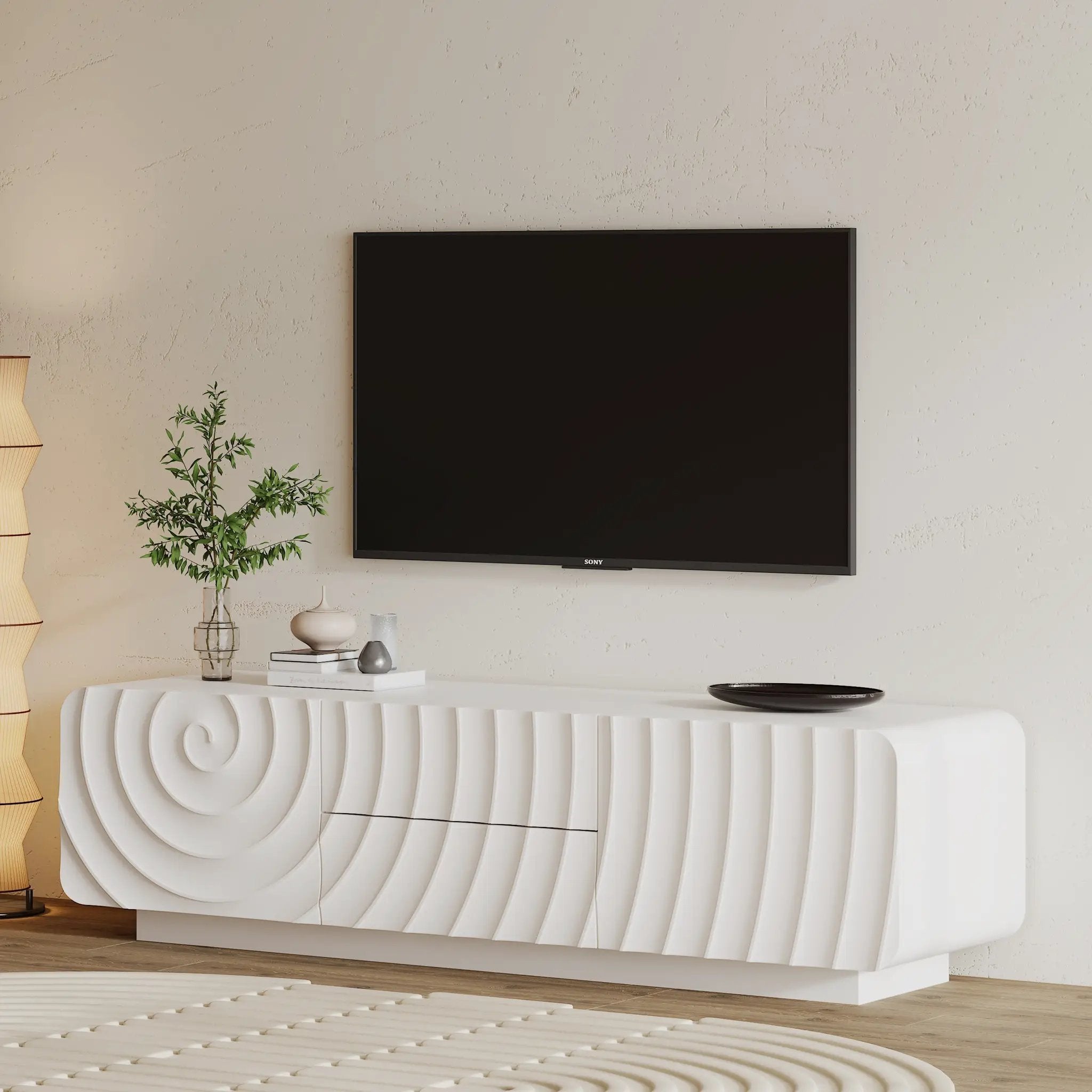 58" TV Console with Modern Unique Spiral Wave Design by HouseOfZazla
