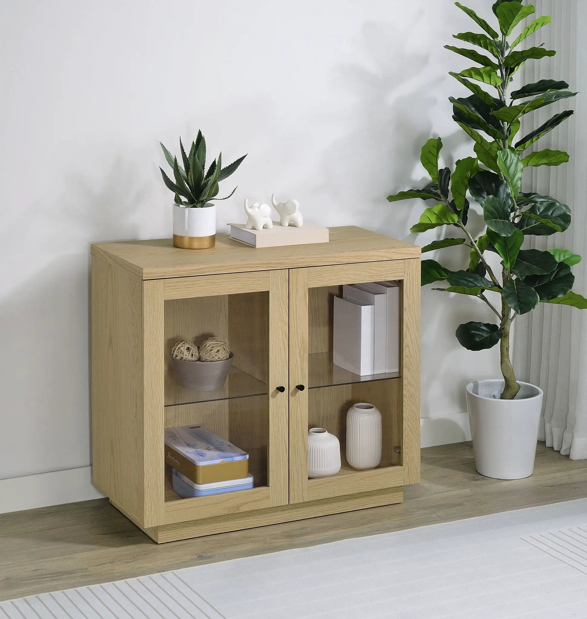 Tilbury 2-door Glass Front Accent Display Cabinet Light Oak by Unique Piece Furniture