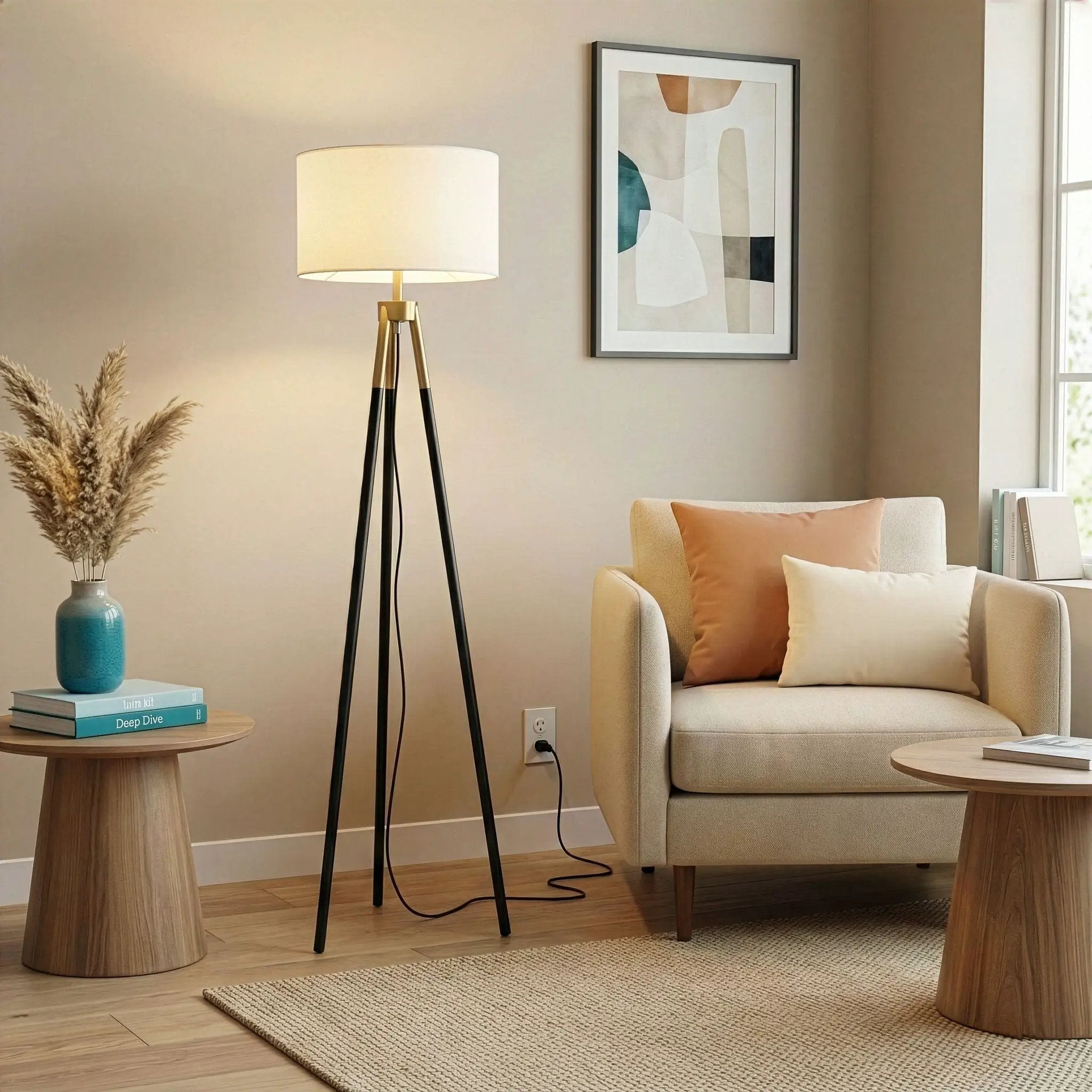 Sway - Floor Lamp With On / Off Switch Triple Legs Shade - Black / Gold / White by Unique Piece Furniture