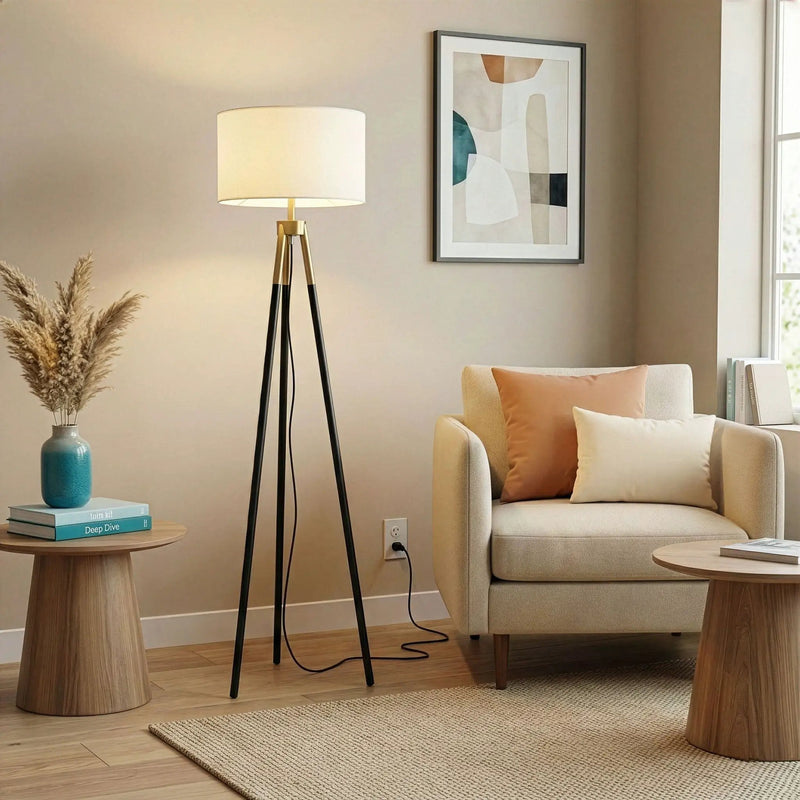 Sway - Floor Lamp With On / Off Switch Triple Legs Shade - Black / Gold / White by Unique Piece Furniture
