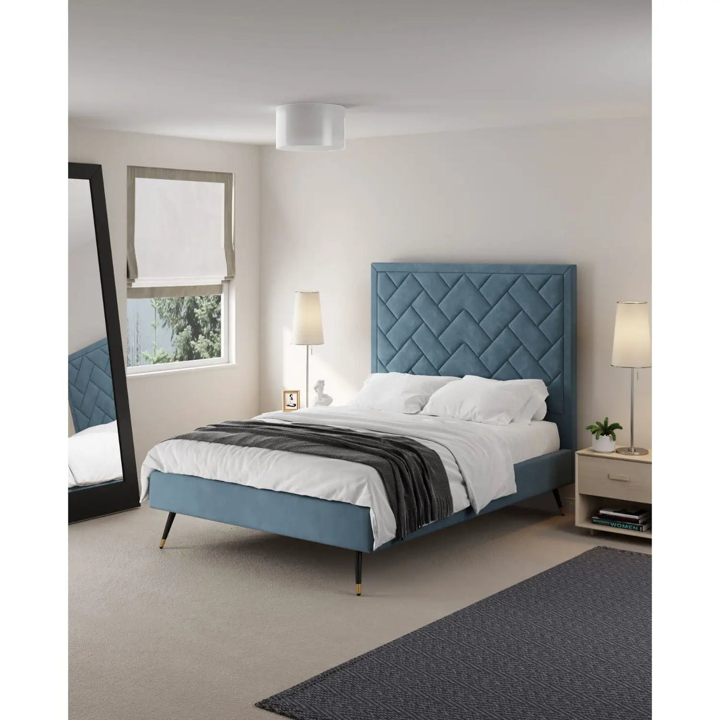 Crosby - Bed With Upholstered Headboard And Slats by HouseOfZazla
