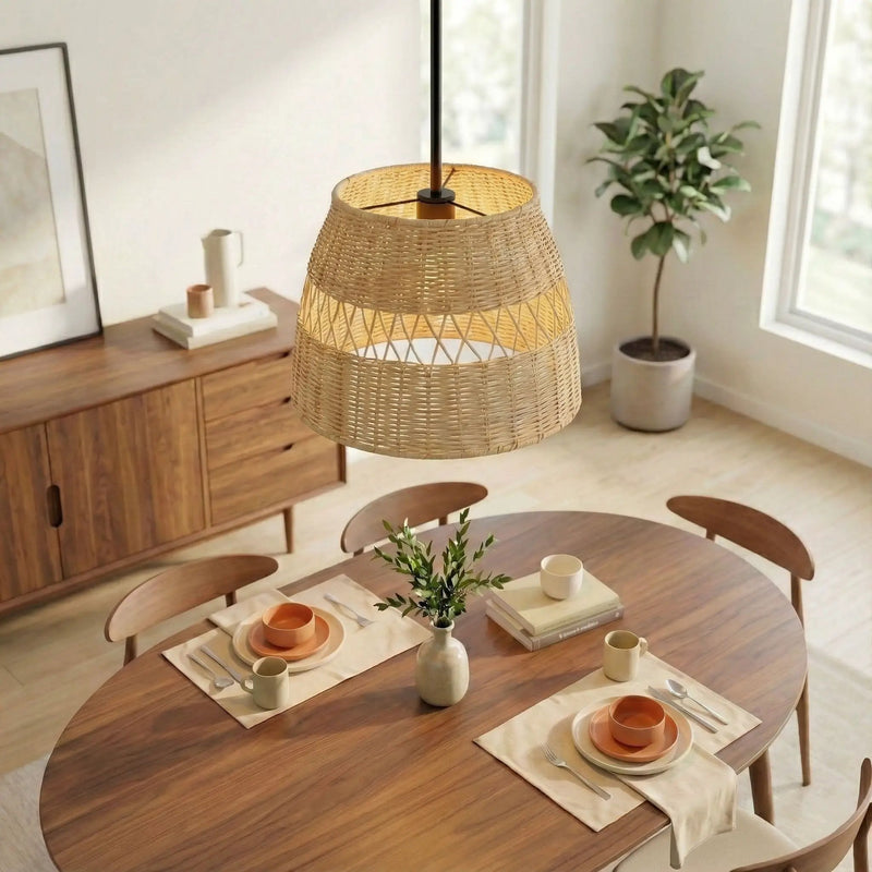 Essence - Single Lights Pendant With Shade - Black / Rattan by HouseOfZazla