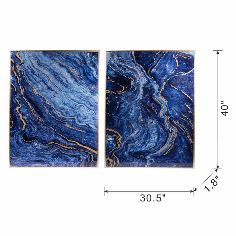 Framed Art Panels, Unique Marbled Design (Set of 2) - Blue by Unique Piece Furniture