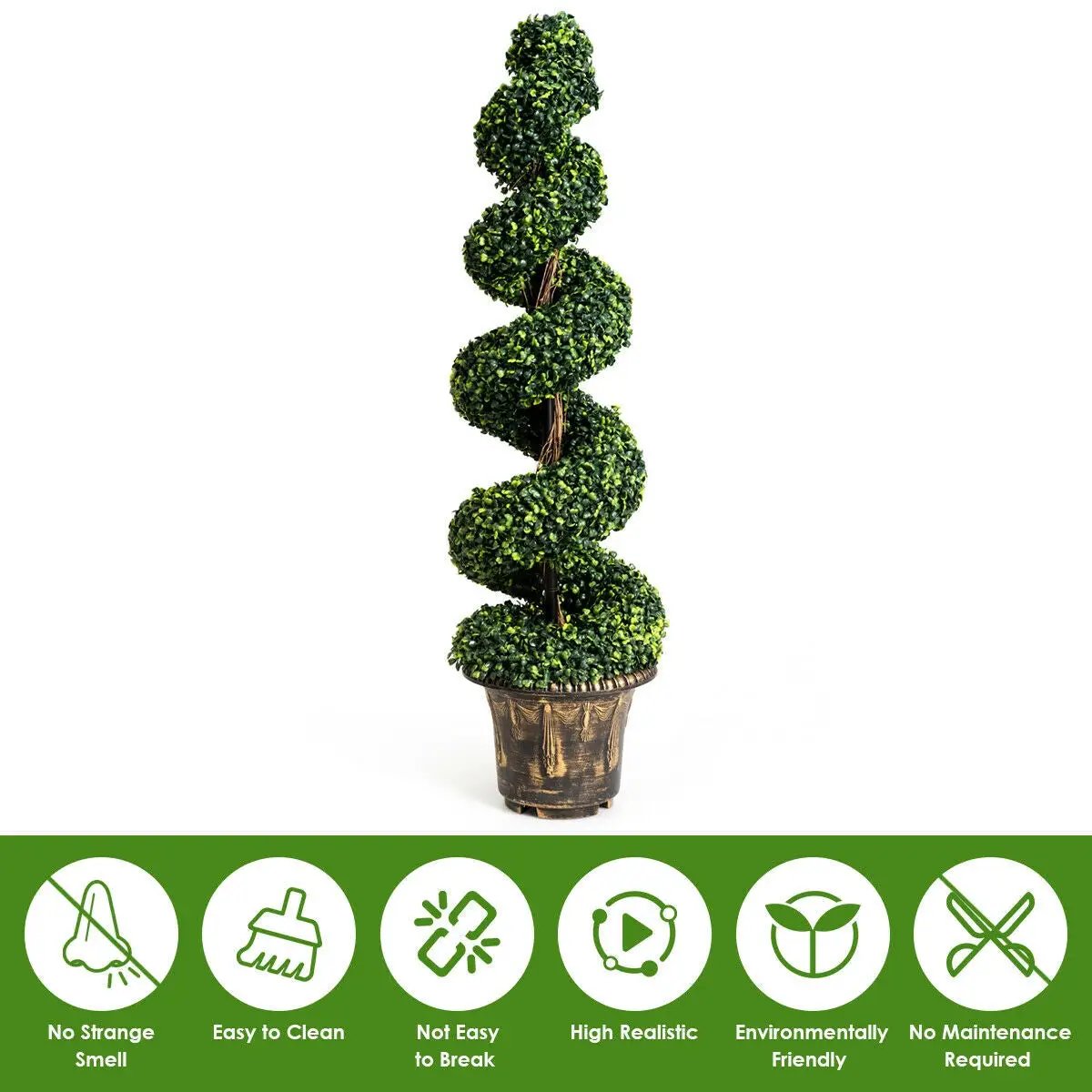 2 Pieces 4 Feet Artificial Décor Green Boxwood Spiral Tree Set by DirectDeals