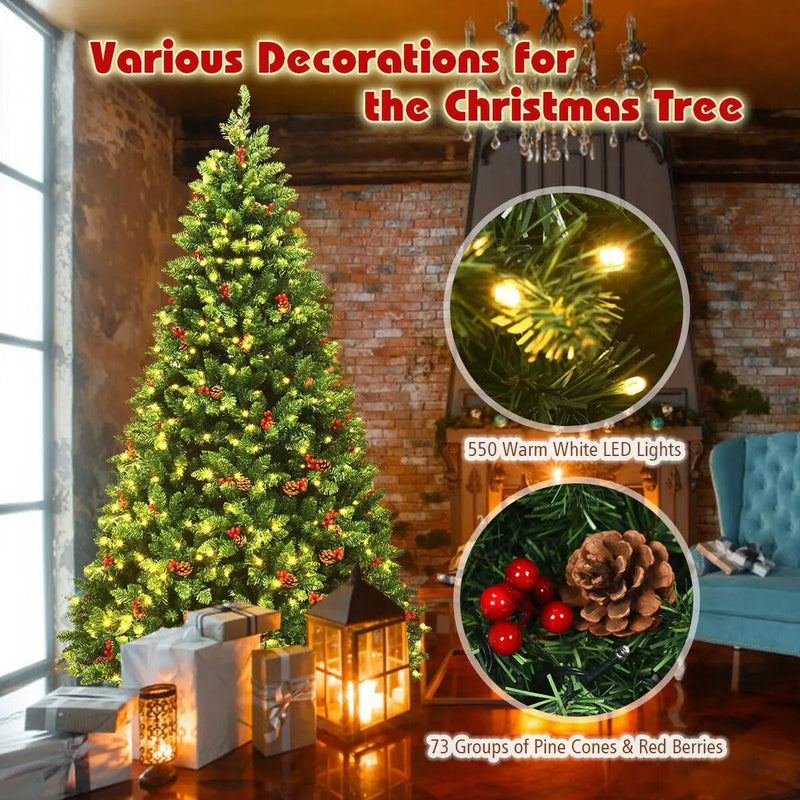 7.5 Feet Pre-lit Hinged Christmas Tree with 550 LED Lights and Sturdy Metal Stand by DirectDeals