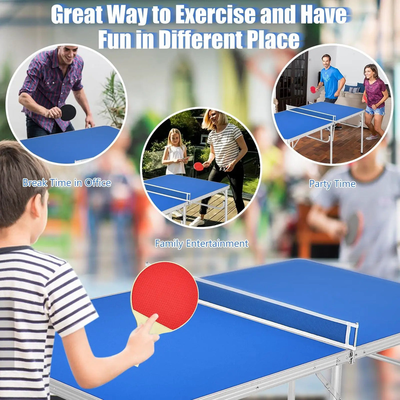 60 Inch Portable Tennis Ping Pong Folding Table with Accessories by DirectDeals