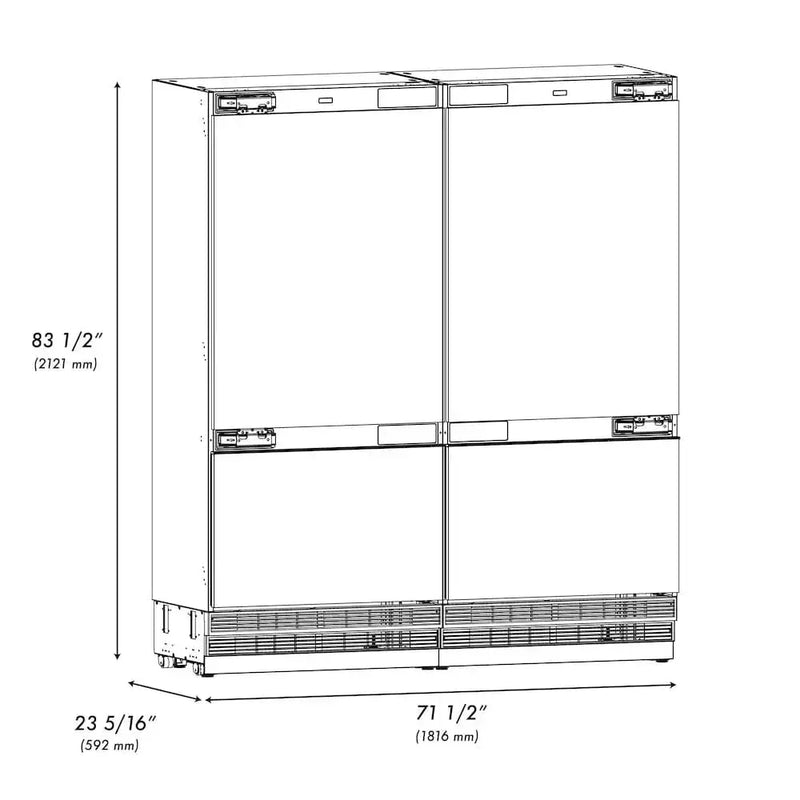 ZLINE 72" Panel Ready Built-In Bottom Freezer Refrigerator,Water Dispenser, Ice Maker, RBIT-72 by Farmhouse Kitchen and Bath