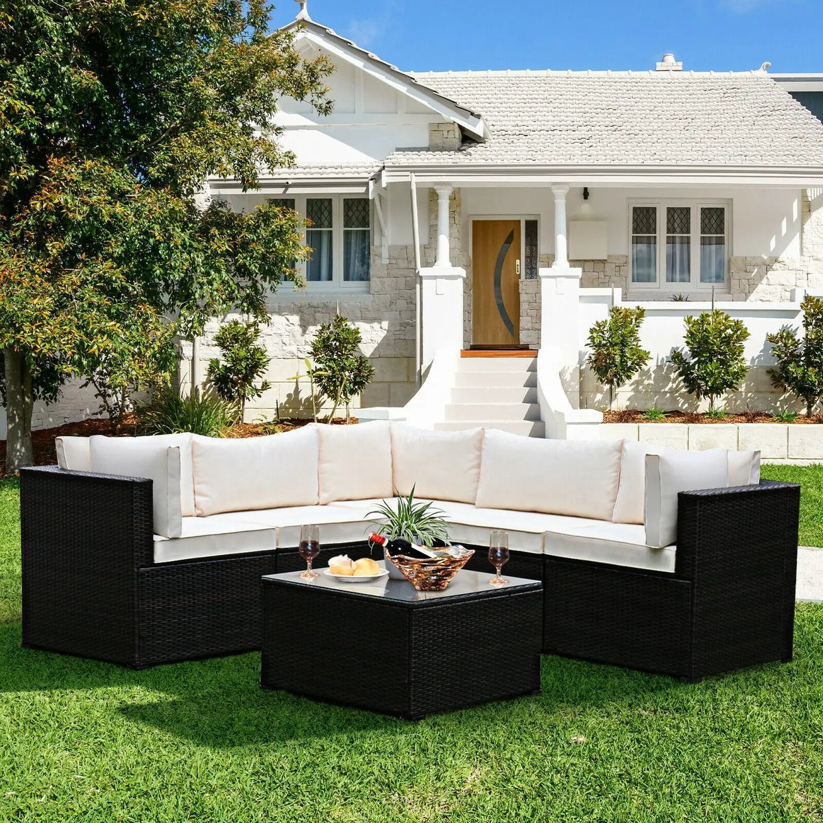 6 Pieces Patio Furniture Sofa Set with Cushions for Outdoor by DirectDeals