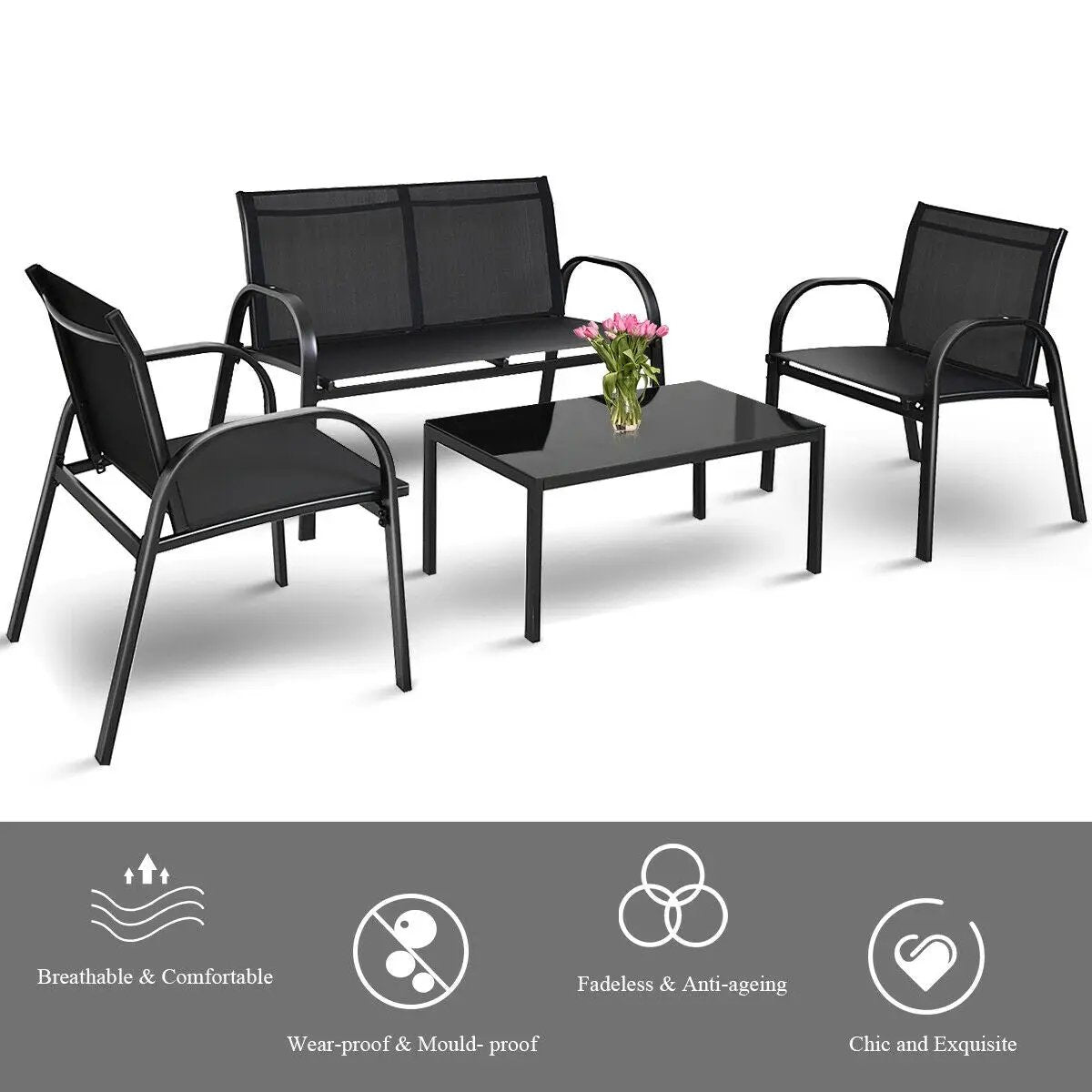 4 Pieces Patio Furniture Set with Glass Top Coffee Table by DirectDeals
