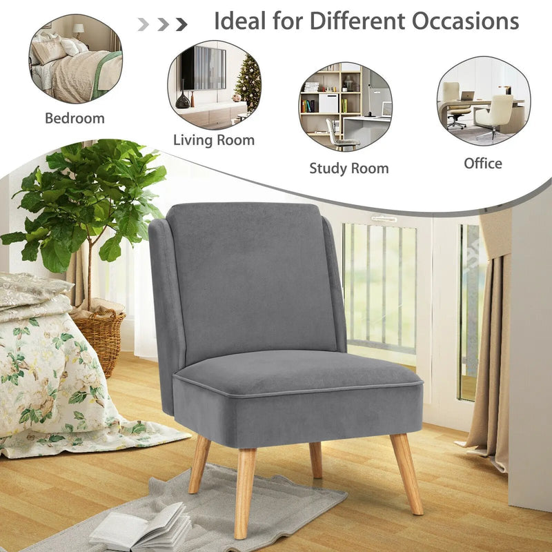 Velvet Accent Armless Side Chair with Rubber Wood Legs for Bedroom by DirectDeals
