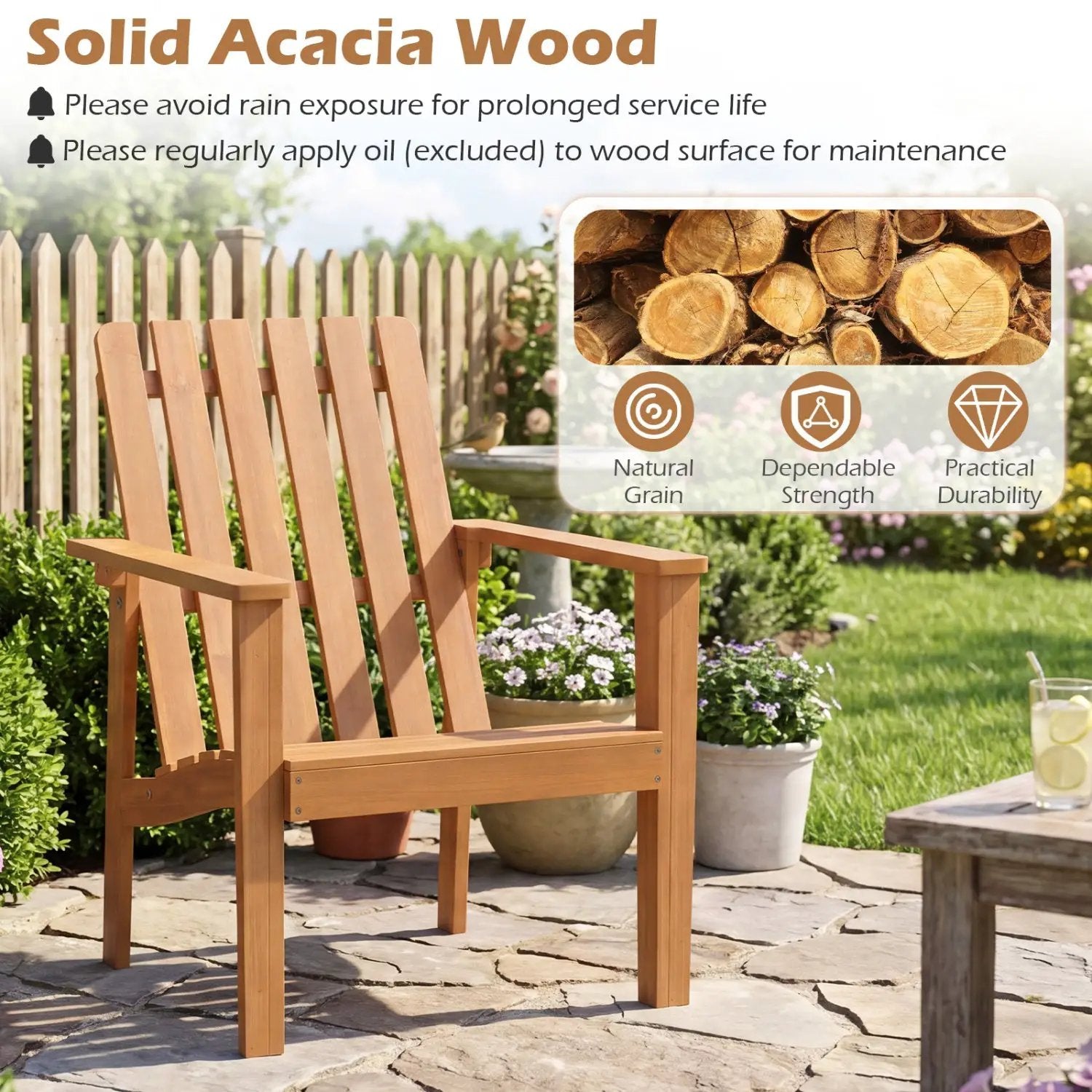 17" Square Acacia Wood Side Table with Slatted Top by DirectDeals