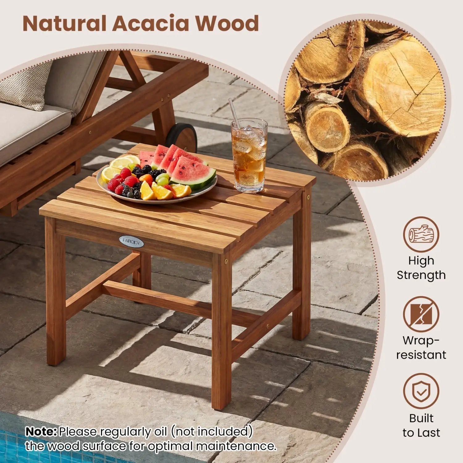 17" Square Acacia Wood Side Table with Slatted Top by DirectDeals