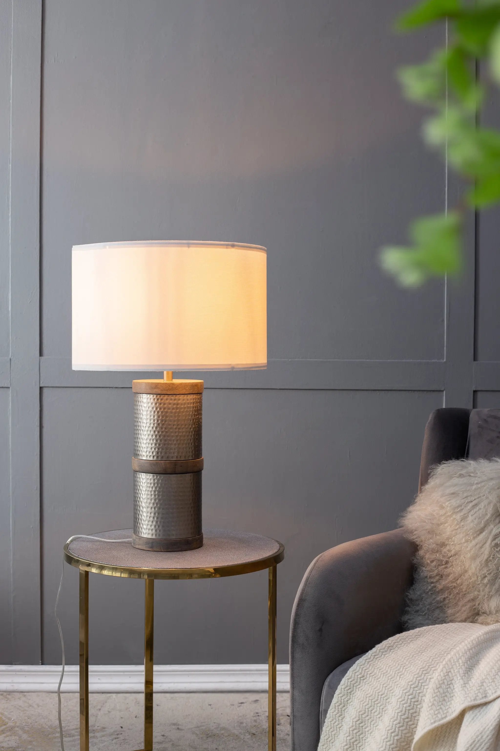D16x24.4" Hammered Iron Table Lamp with Mango Wood by HouseOfZazla