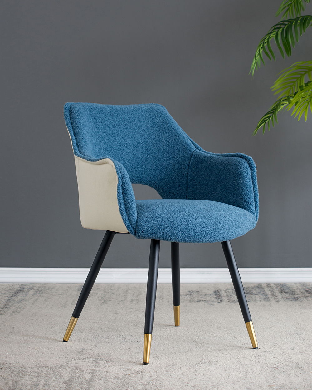 Blue Velvet Side Chair Set of 2 with Iron Legs - Blue, photo 2 of 4