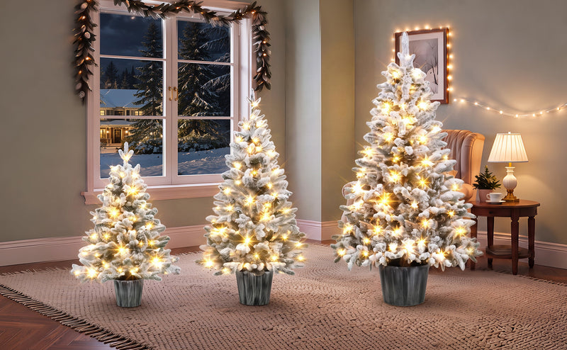 3-Piece Flocked Pre-Lit Christmas Tree Set with Warm White LED Lights - Flocked Finish, photo 10 of 10