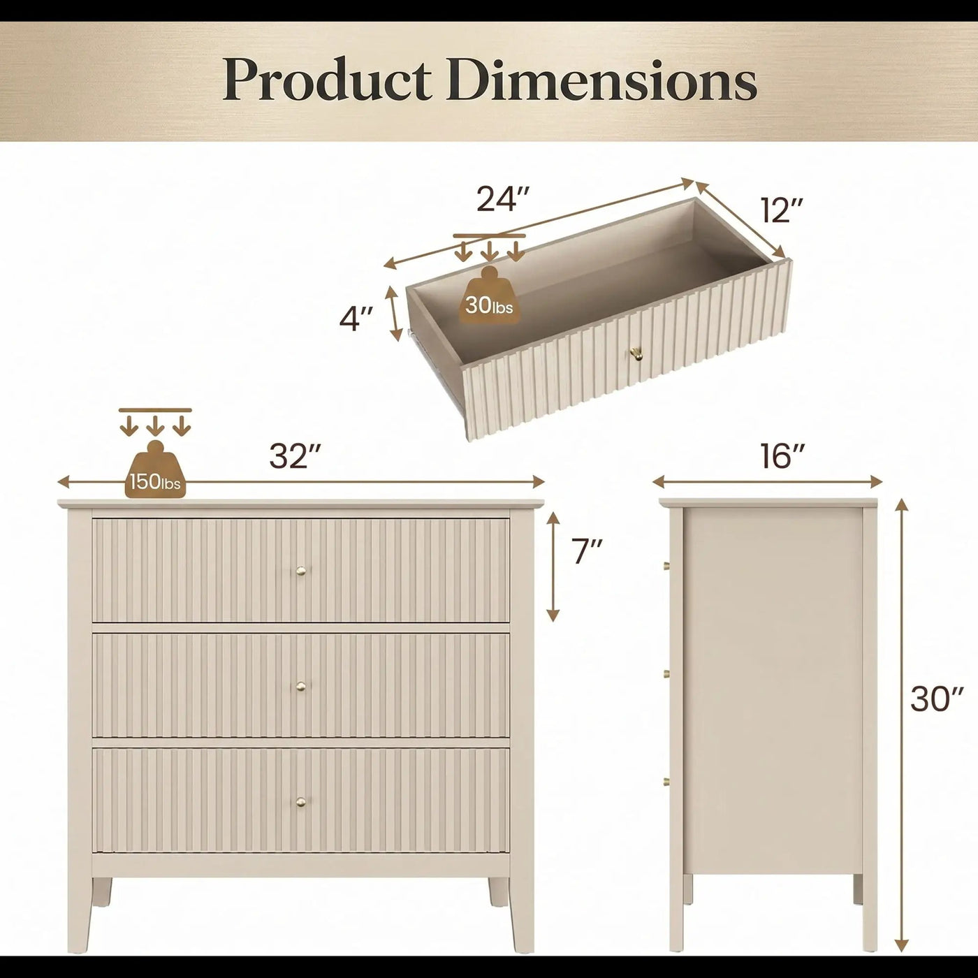 Fluted 3 Drawer Nightstand With Soft Close Slides by HouseOfZazla