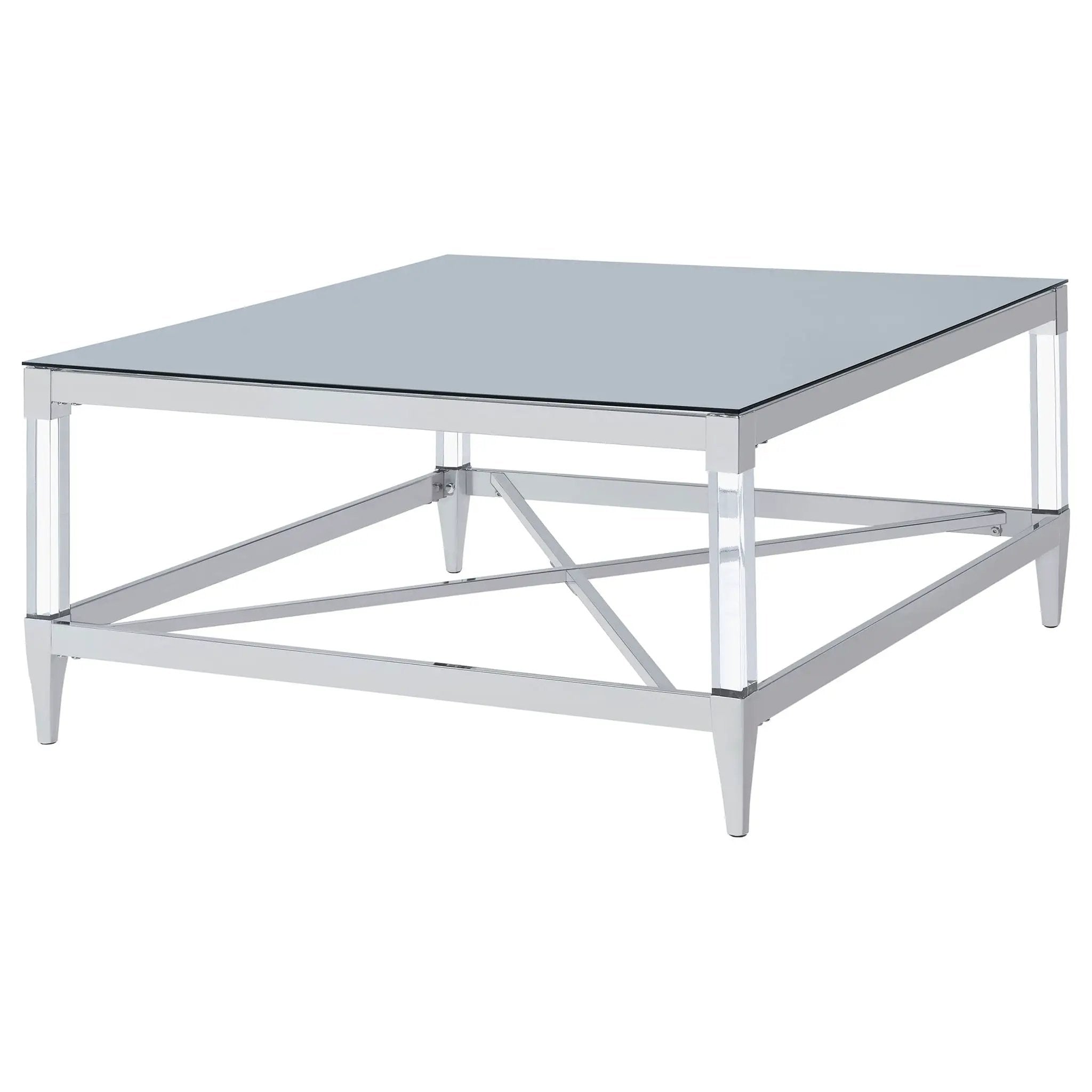Lindley Square Tempered Mirror Acrylic Coffee Table Chrome by Unique Piece Furniture