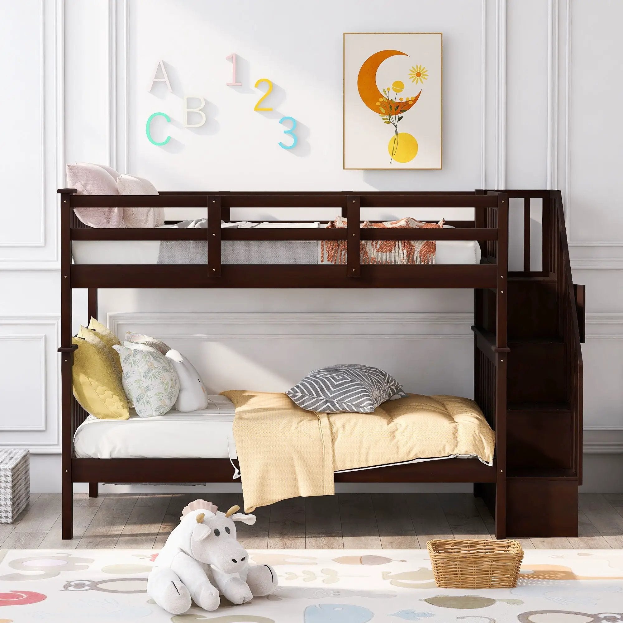 Stairway Bunk Bed With Storage And Guard Rail For Bedroom by HouseOfZazla