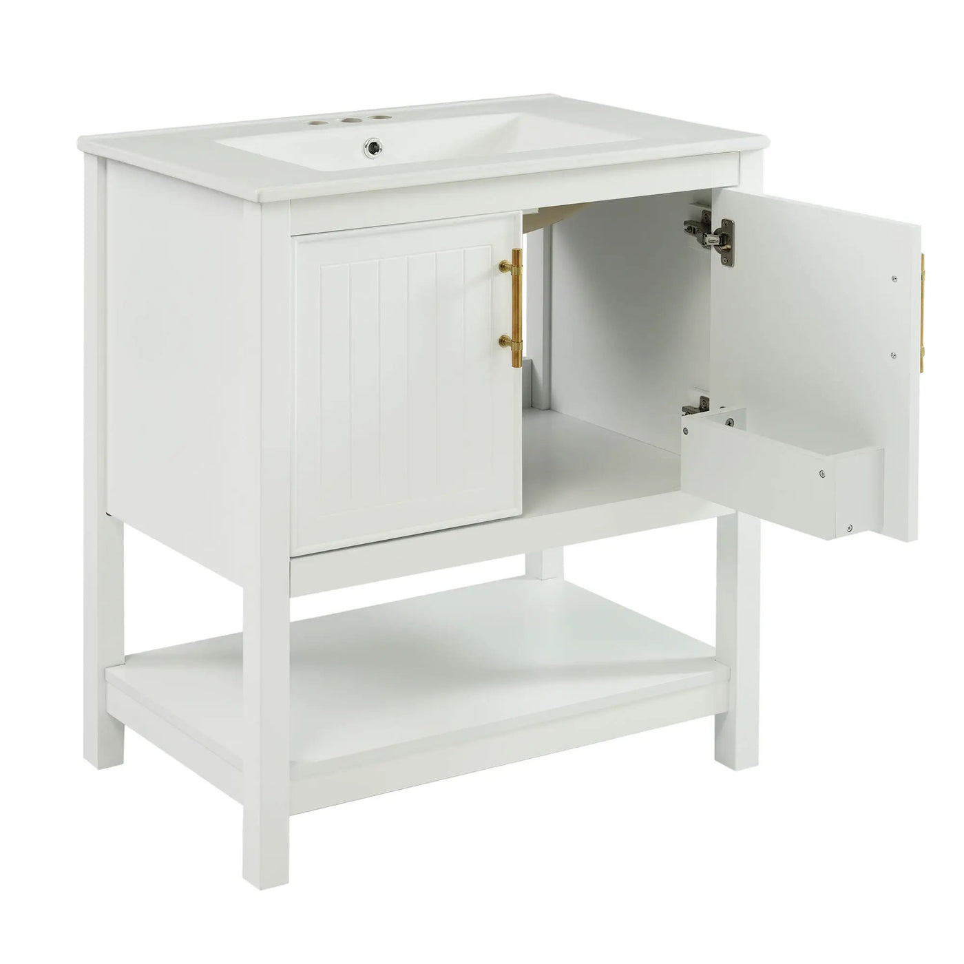 Elegant Bathroom Vanity With Ceramic Sink And Versatile Storage by HouseOfZazla