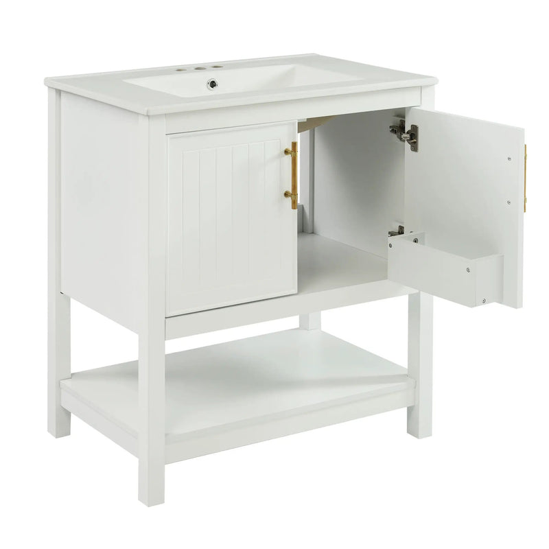 Elegant Bathroom Vanity With Ceramic Sink And Versatile Storage by HouseOfZazla