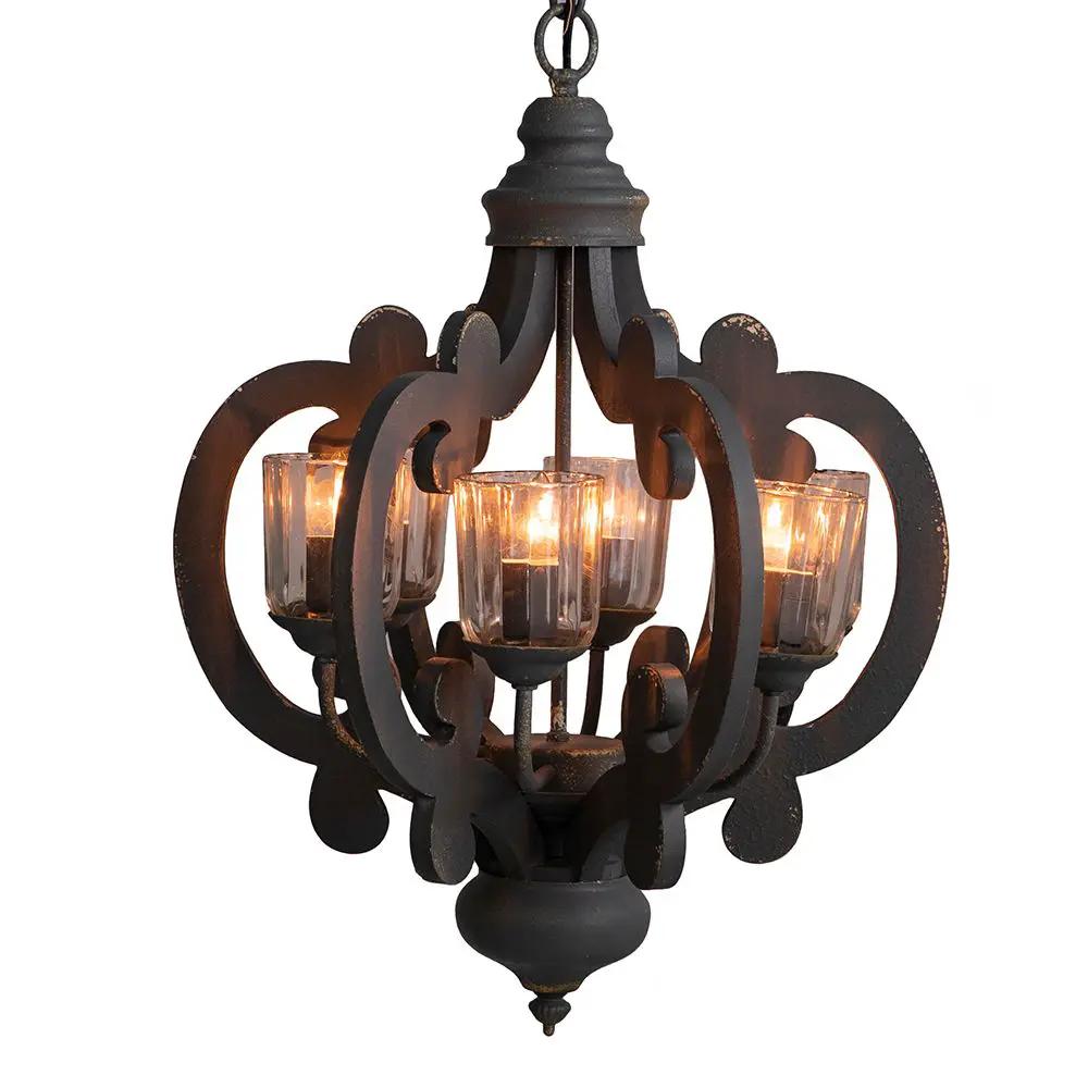 Farmhouse Chandelier, 6 Light Wood Chandelier Pendant Light Fixture With Adjustable Chain For Dining Room Living Room Entryway, Bulb Not Included by Unique Piece Furniture