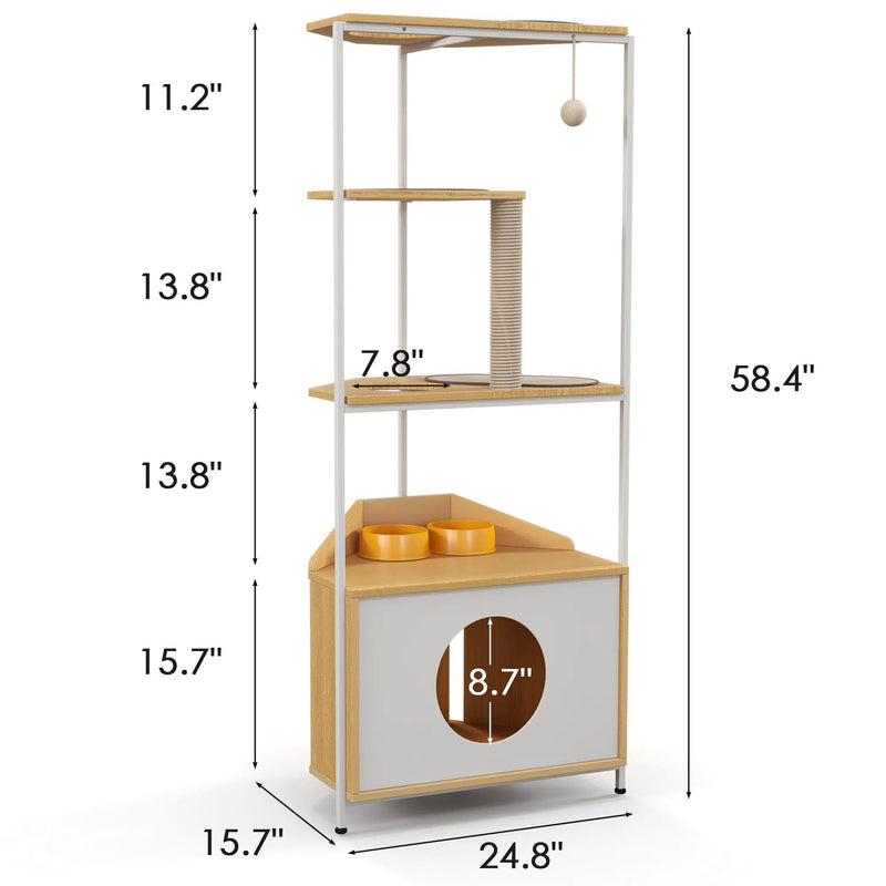 Corner Cat Tower with Scratching Post and Feeding Station by HouseOfZazla