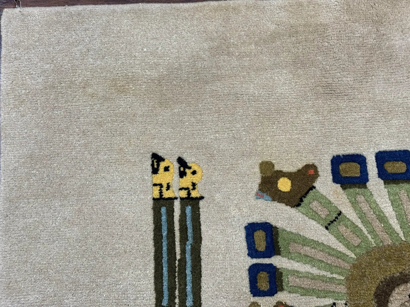South American Rug 6x7, Unique Native American Design, Ivory, Ecuador Rug, Handmade Wool by Jewel Rugs