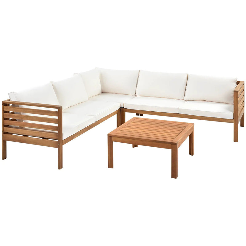 Wood Structure Outdoor Sofa Set with Beige Cushions by HouseOfZazla