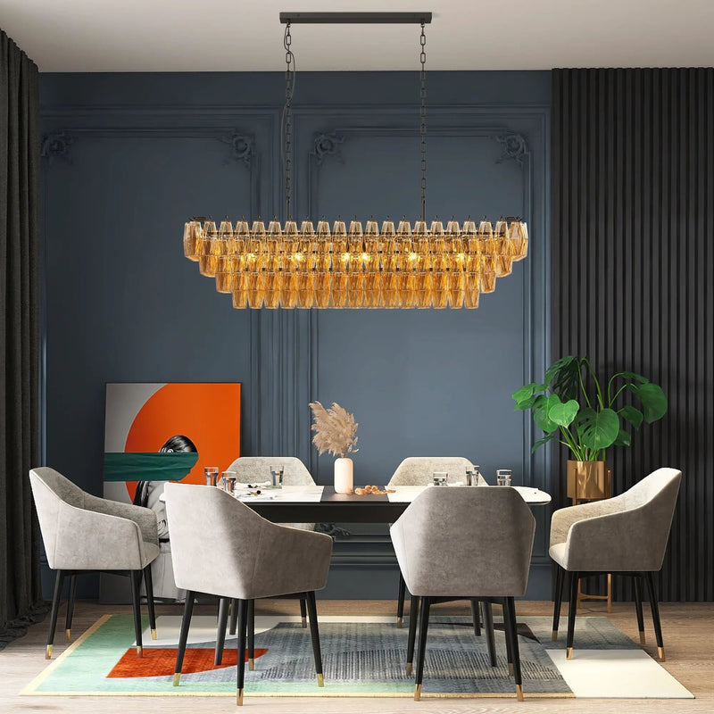 54-Inch Black Rectangular 12-Light Smoke Glass Chandelier by HouseOfZazla