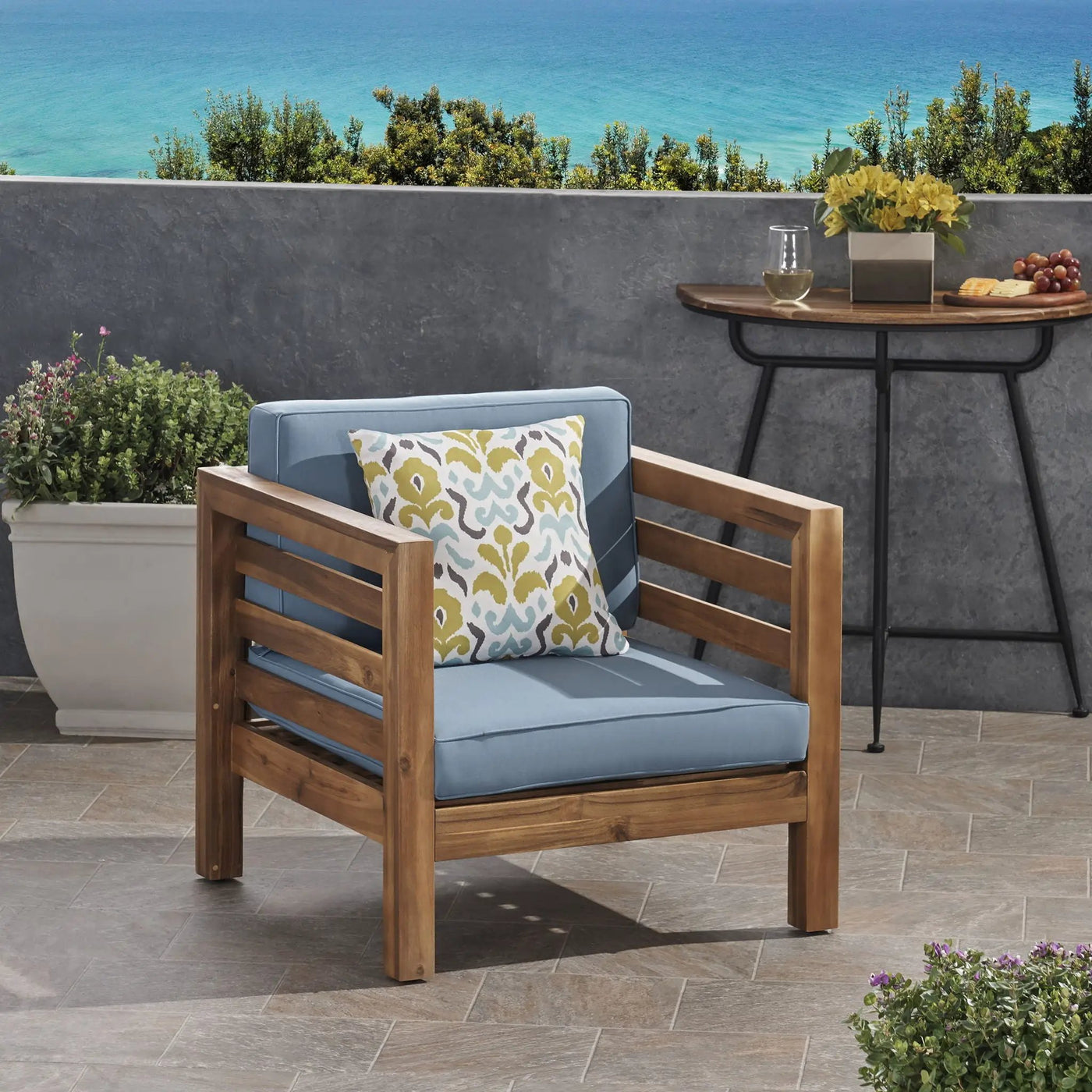 Outdoor Acacia Wood Patio Chair With Fabric Cushion by HouseOfZazla