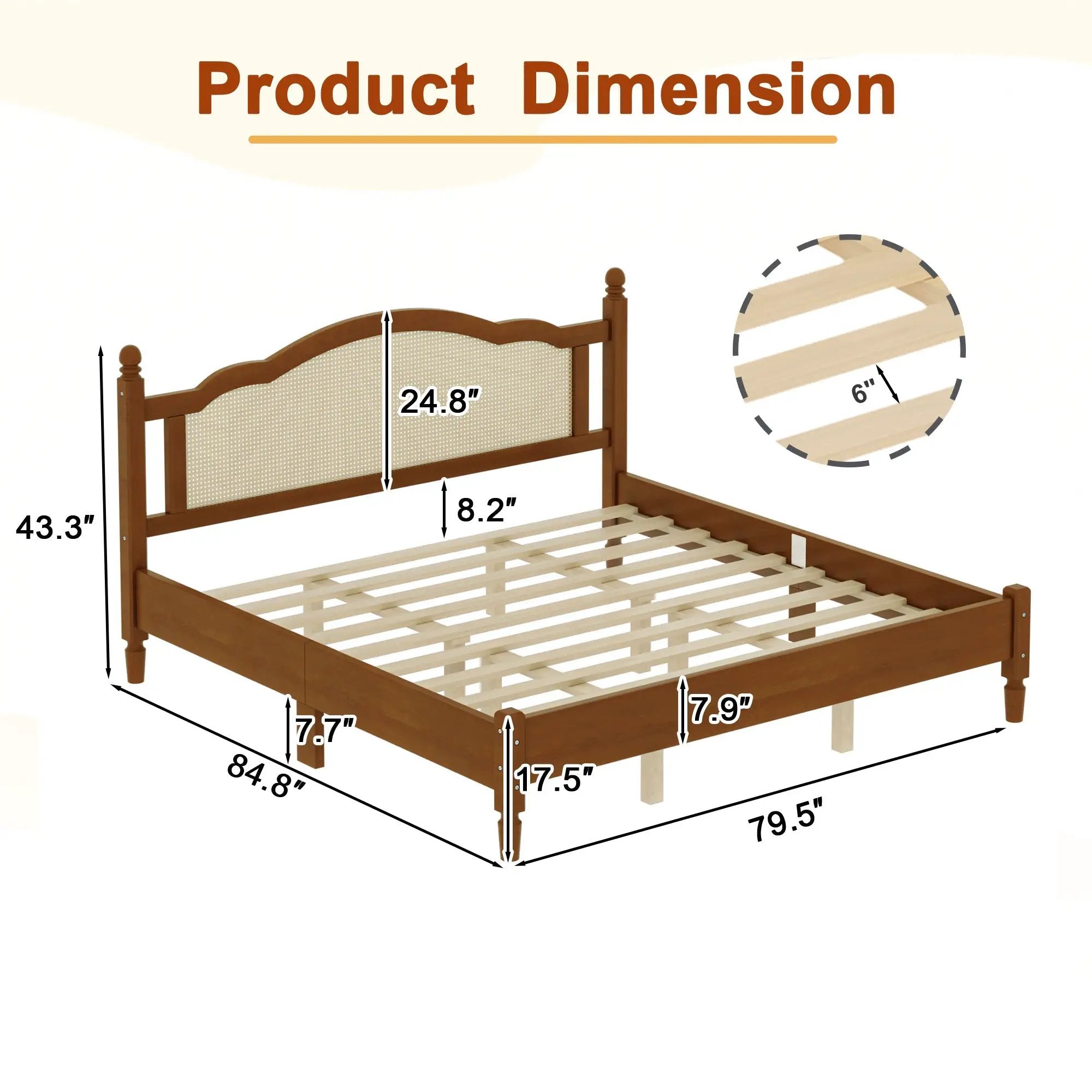 King Size Wooden Platform Bed with Rattan Headboard by HouseOfZazla