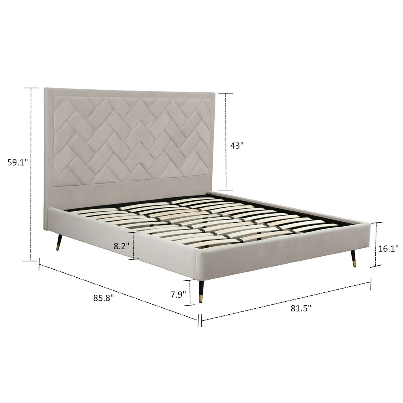 Crosby - Bed With Upholstered Headboard And Slats by HouseOfZazla