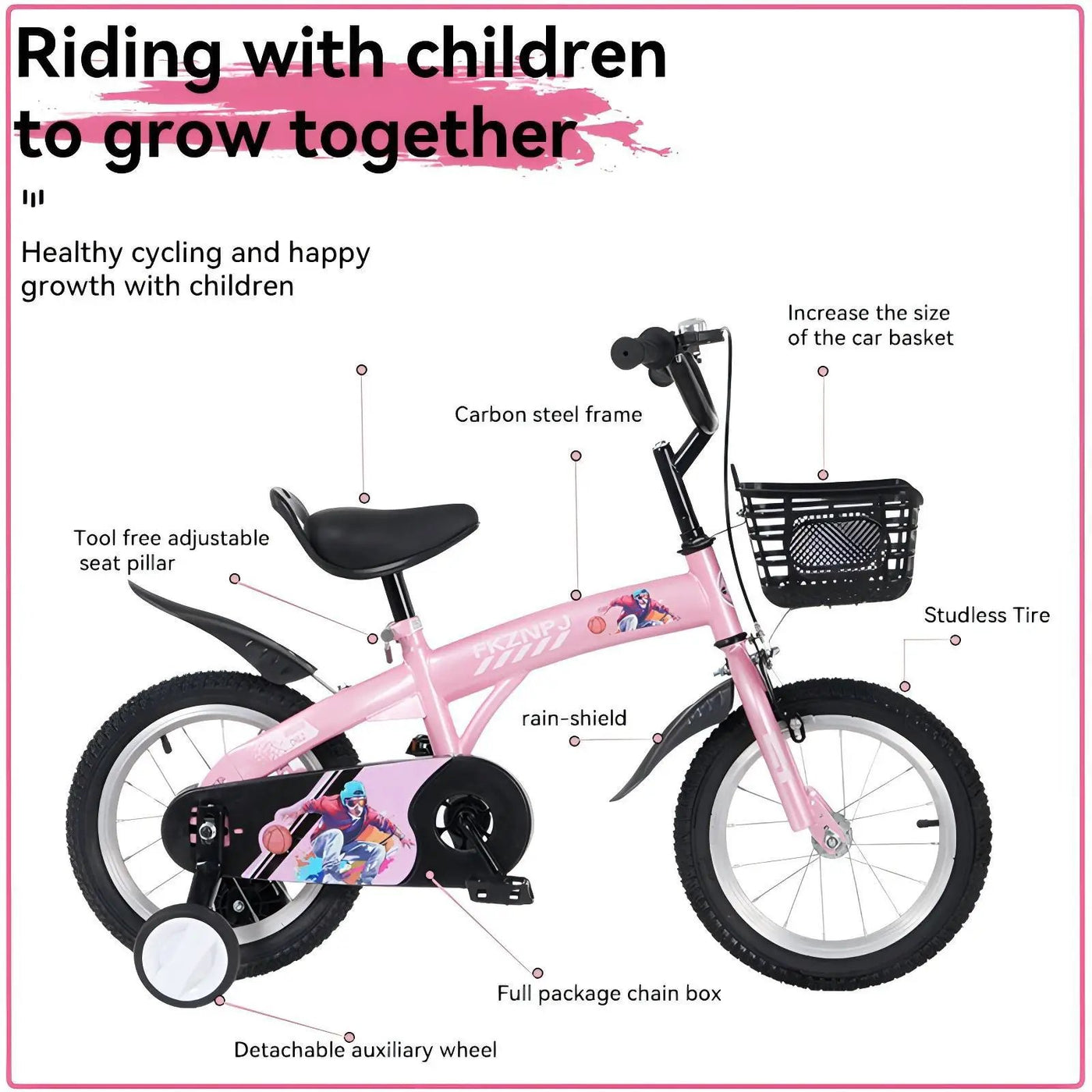 Fkznpj - 16" Sporty Kids Bike With Training Wheels And Stand Adjustable Saddle Suitable For Boys And Girls Aged 4 - 8 Years Tall Height 41 - 46" Available In A Variety Of Colors by HouseOfZazla