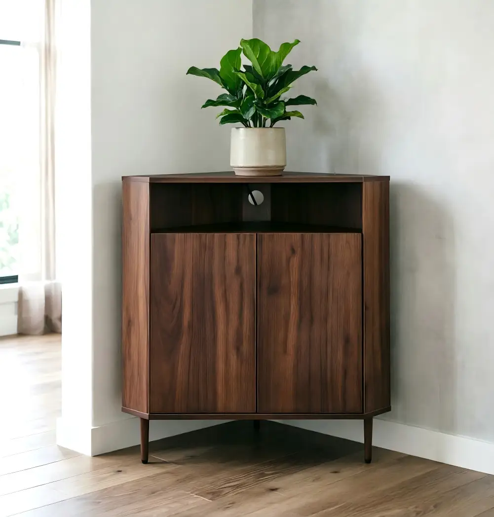 Modern Narrow Wooden Corner Storage Cabinet by HouseOfZazla