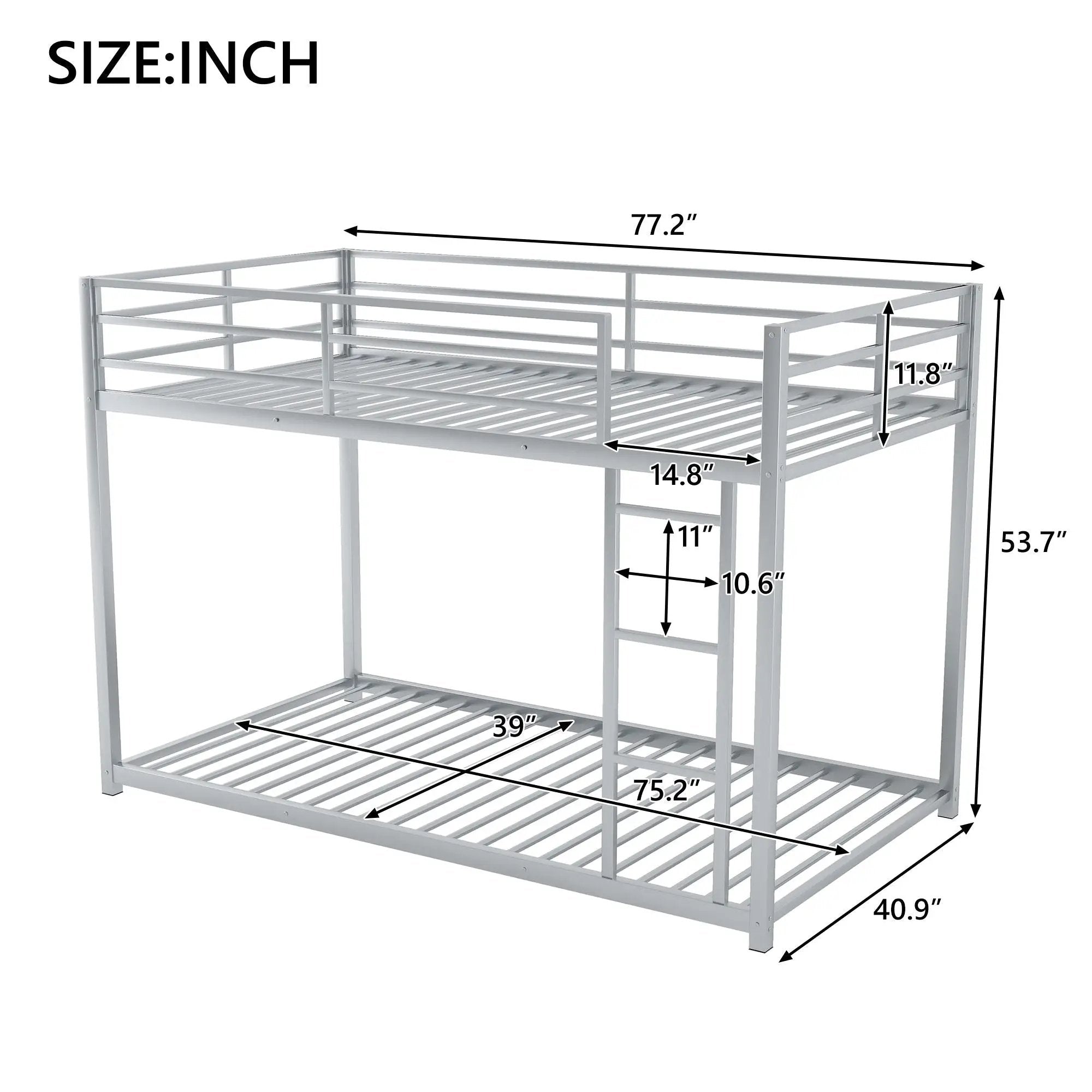 Metal Bunk Bed, Low Bunk Bed With Ladder by HouseOfZazla