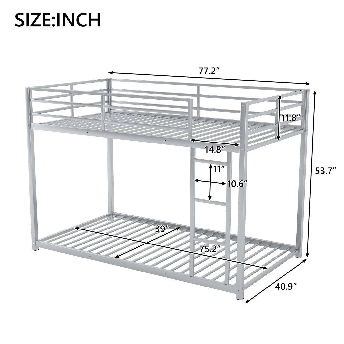 Metal Bunk Bed, Low Bunk Bed With Ladder by Unique Piece Furniture