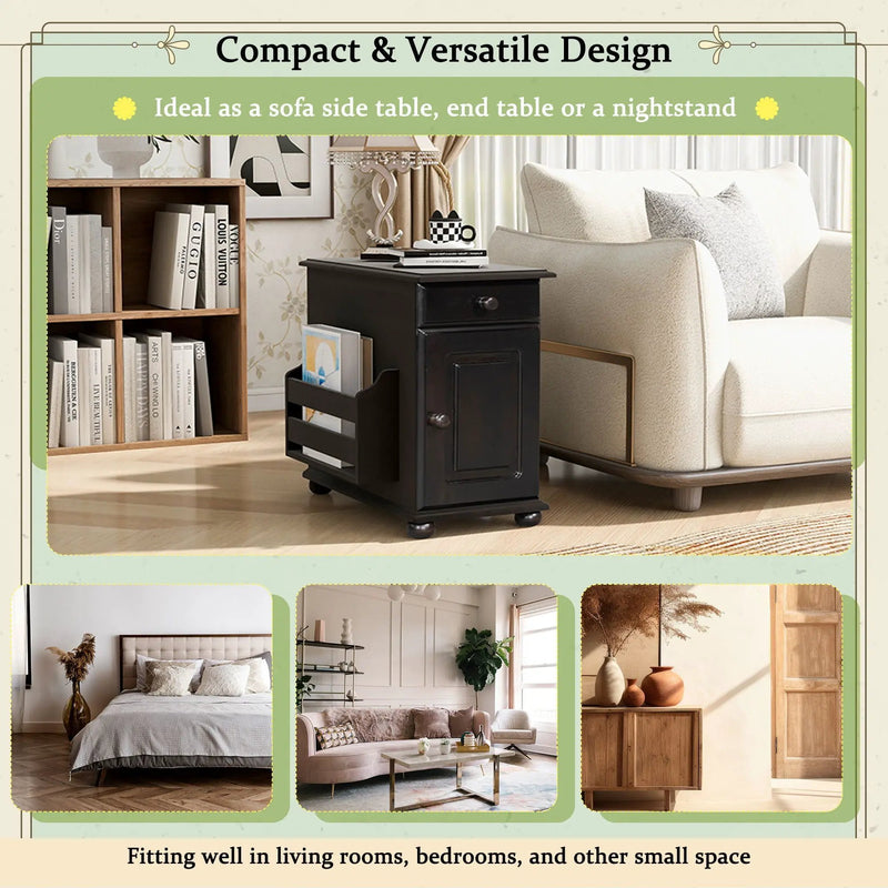 Vintage Flip Top Side Table With USB Ports by HouseOfZazla
