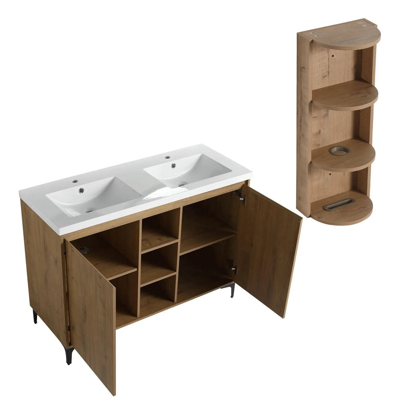 Elegant 48" Freestanding Bathroom Vanity With Double Resin Sink And Storage Rack Soft Close Doors - Imitative Oak by HouseOfZazla