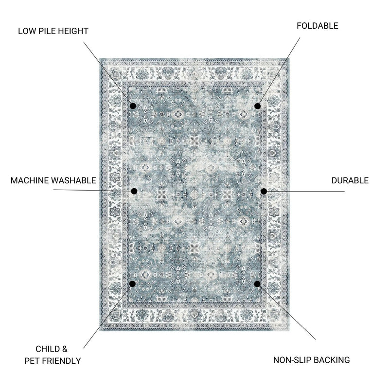 Toucan - 5' X 7' Washable Non - Slip Area Rug, Elegant Design - Silver by HouseOfZazla