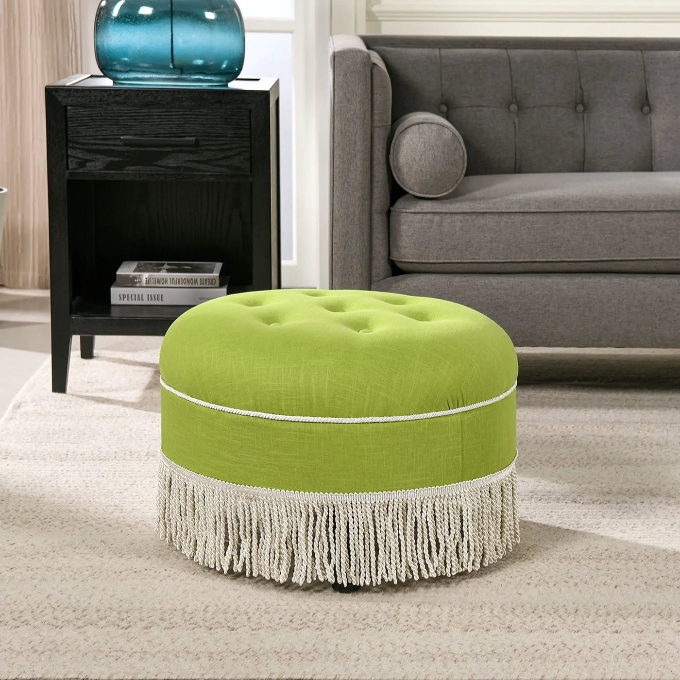 Yolanda - Round Upholstered Accent Ottoman by HouseOfZazla