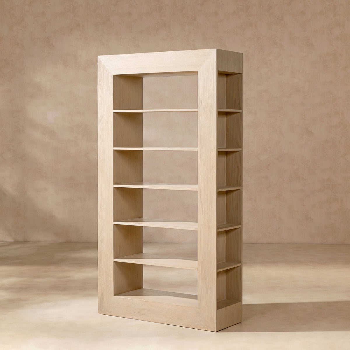 82-Inch Open Back Wood Display Shelf with Brushed Finish