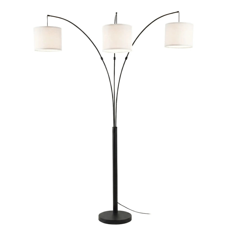 Royal - 3 Arm Arc Floor Lamp, Oil Rubbed Bonze With Linen Shade, 4 Way Rotary Switch - Oil-Rubbed Bronze by HouseOfZazla