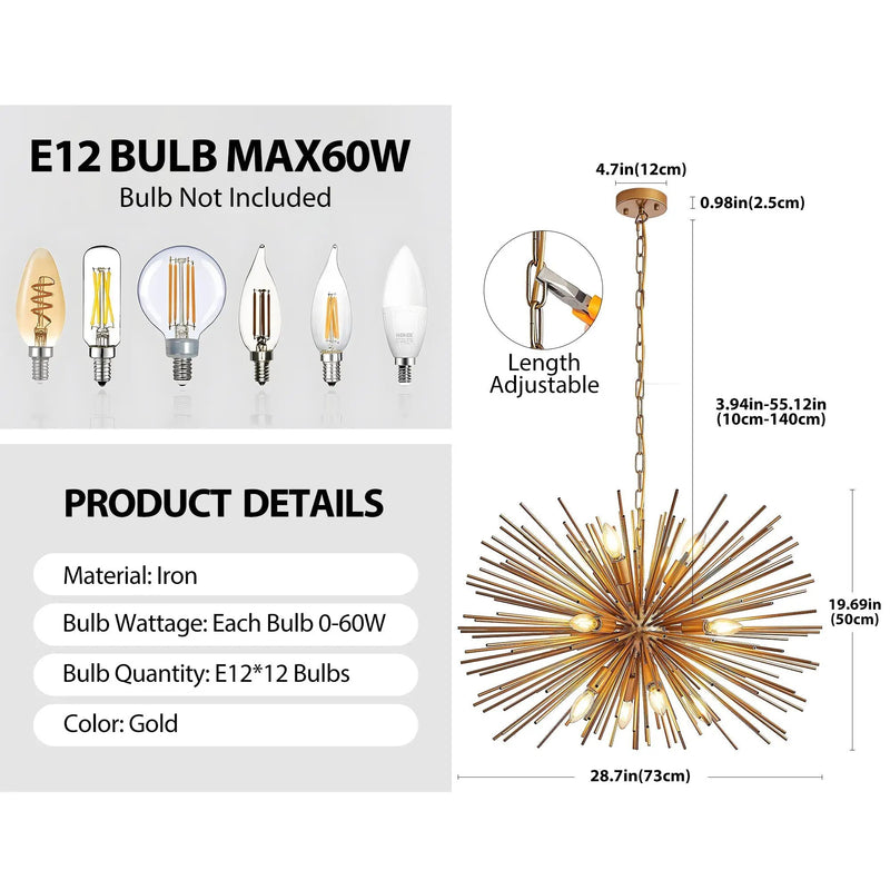 29" Mid-Century Modern 12-Light Starburst Chandelier by HouseOfZazla