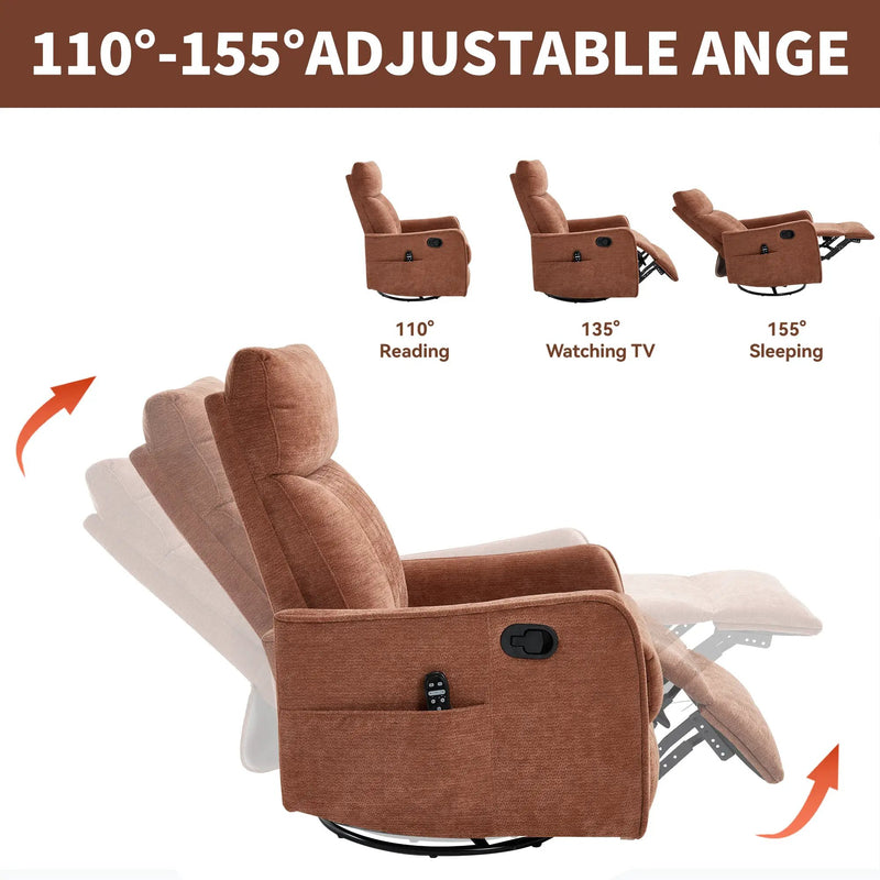 Orange Heat Massage Manual Recliner Chair with Rocker and Swivel by HouseOfZazla